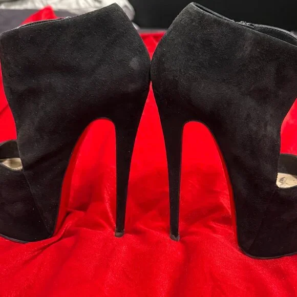 CHRISTIAN LOUBOUTIN BLACK SUEDE PLATFORM HEELS ANKLE BOOTS BOOTIES - Picture 6 of 15